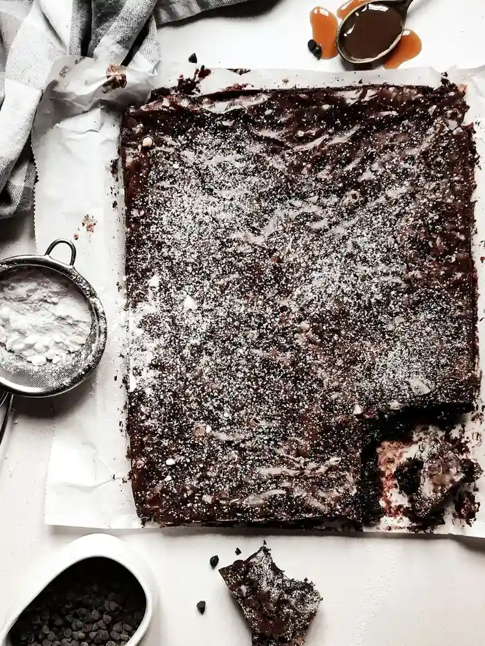Warm single serve fudgy brownie baked in a ramekin