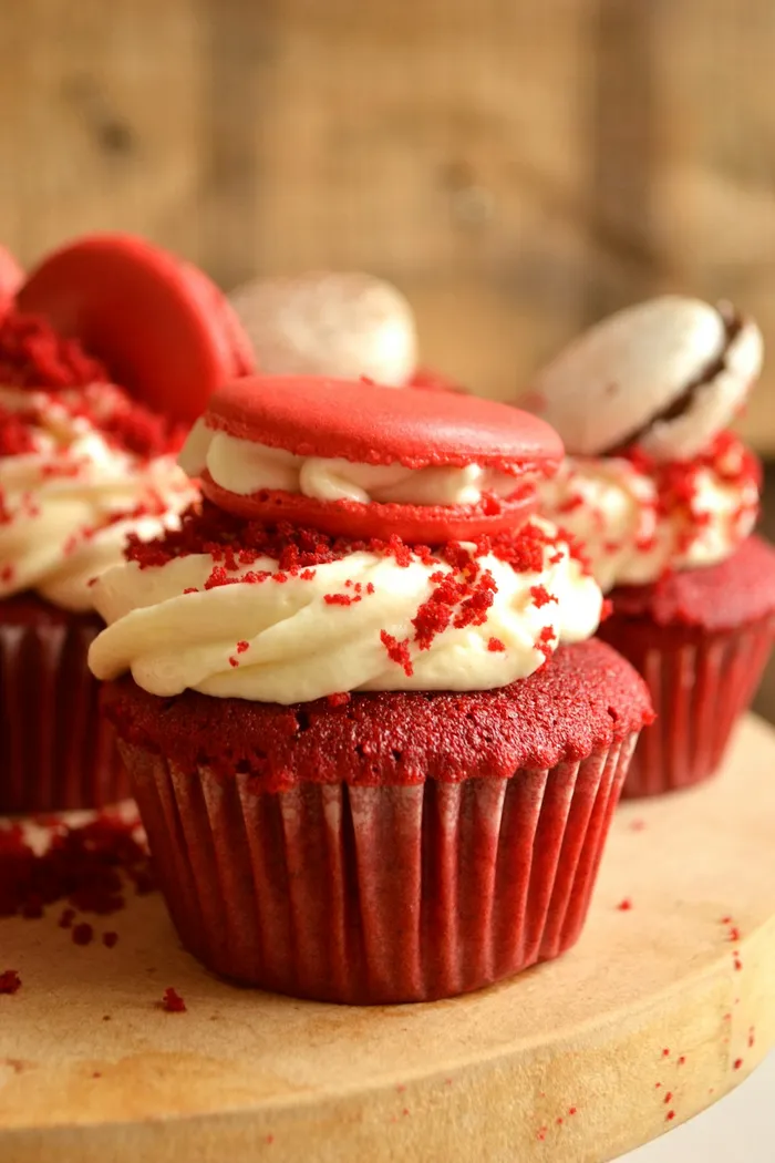 Mixing single serve red velvet cake batter in a ramekin